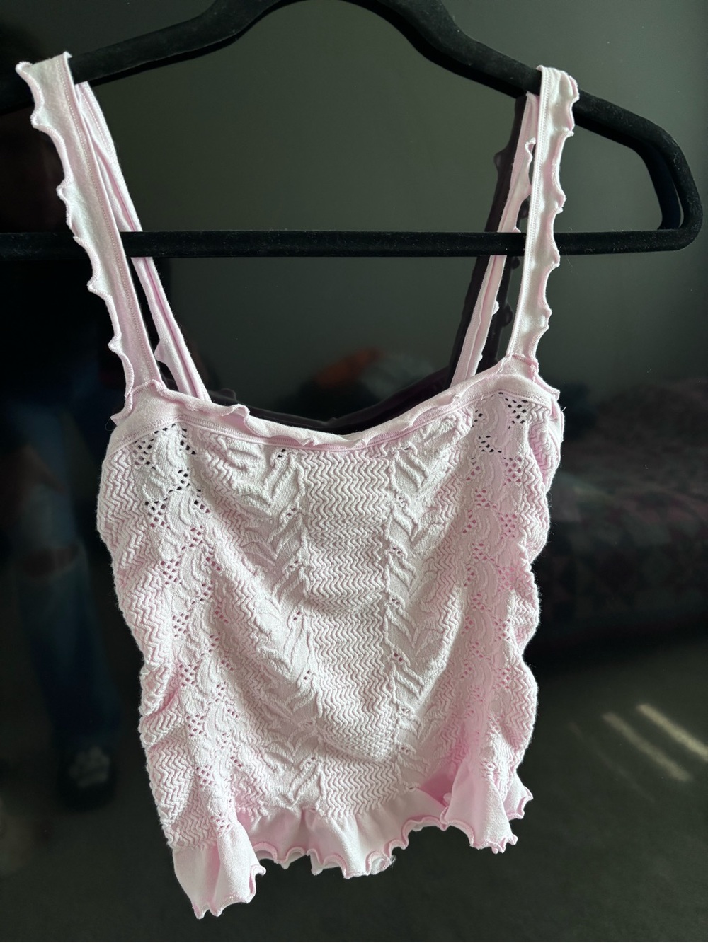 Free People Light Pink Camisole Tank Top with Scalloped Trim